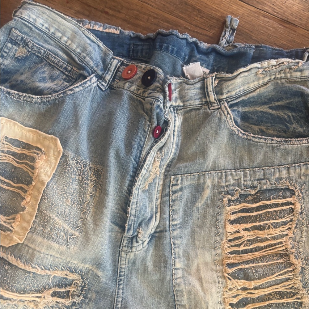 Magnolia Light Blue Patchwork Jean Shorts - Picture 2 of 10